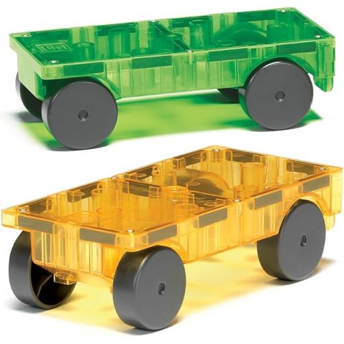  MAGNA-TILES Cars ? Green & Yellow 2-Piece Magnetic Construction Set, The ORIGINAL Magnetic Building Brand