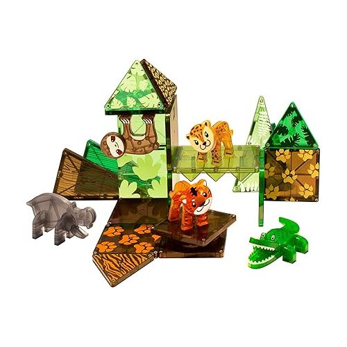  MAGNA-TILES Jungle Animals 25-Piece Magnetic Construction Set, The ORIGINAL Magnetic Building Brand