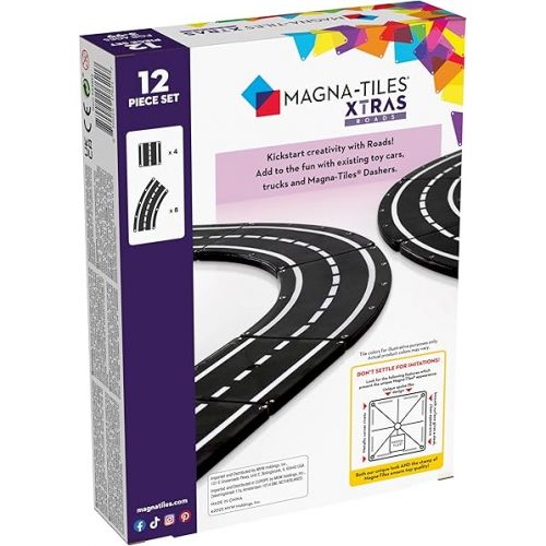  MAGNA-TILES XTRAS: Roads 12 Piece Magnetic Construction Set, The ORIGINAL Magnetic Building Brand