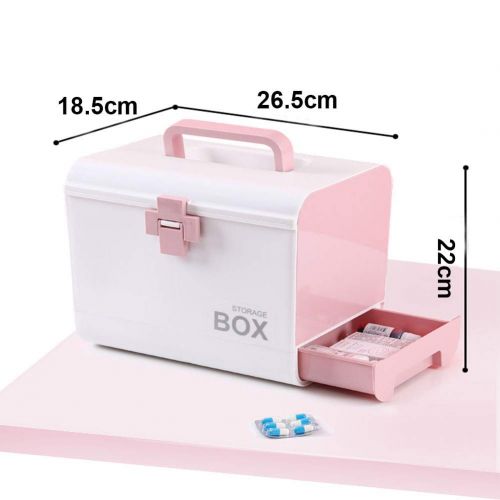  MAGO Household Double-Layer Medicine Storage Box, Medical Supplies Storage Box, Portable Out-of-The-Box First-aid Multifunctional First Aid Container (Color : Pink)