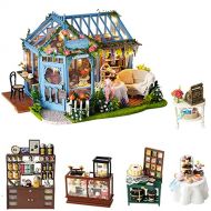 MAGQOO 3D Wooden Miniature Dollhouse with Furniture DIY Dollhouse Kit Miniature House Kit Mini House DIY House Kit Music Box and Dust Proof Included(Rose Garden Tea House)