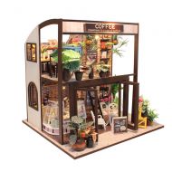 MAGQOO Dollhouse Miniature DIY House Kit Creative Room with Furniture,1:24 Scale Dollhouse Kit for Romantic Valentines Gift(Coffee House Dust Proof Included)
