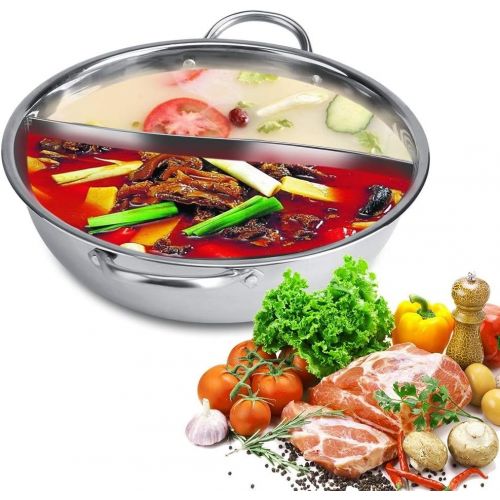  [아마존베스트]MAGT 27/29/31cm Thick Stainless Steel Hot Pot,Two Flavor Separation Induction Cooker With Heatproof Practical Handle, Usable Safe For Induction Cooker, Gas Furnace, Electric Furnace (Si