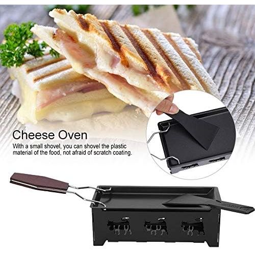  MAGT Mini Raclette Grill, Antihaft Kase Raclette Rotaster Ofen Mit Klappbarem Holzgriff, Tischgrill Kasespatel, Antihaft Kase Grillplatte Zubehoer, Grillwerkzeug Fuer Die Haushaltskue