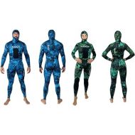 Reversible 2mm Camo Spearfishing Wetsuit in Ocean Blue/Green Reef | Full Body Suit with Removable Hood