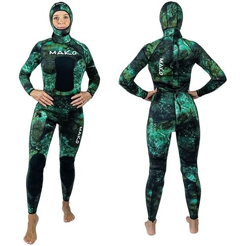  Reversible 2mm Camo Spearfishing Wetsuit in Ocean Blue/Green Reef | Full Body Suit with Removable Hood