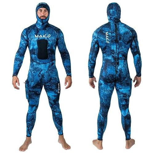  Reversible 2mm Camo Spearfishing Wetsuit in Ocean Blue/Green Reef | Full Body Suit with Removable Hood