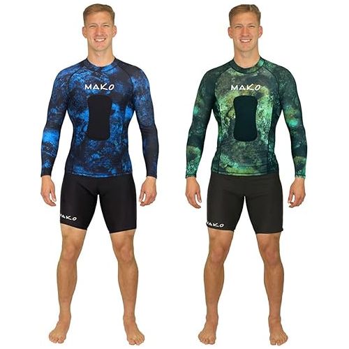  Long Sleeve Camo Rash Guard with Chest Loading Pad | Spearfishing Dive Skin Shirt