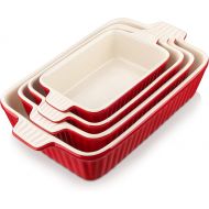 Bakeware Set of 4, MALACASA Porcelain Baking Pans Set for Oven, Casserole Dish, Ceramic Rectangular Baking Dish Lasagna Pans for Cooking Cake Pie Dinner Kitchen, Red (9.5