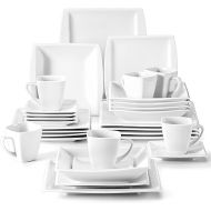 MALACASA Dinnerware Sets, 30 Piece Ivory White Plates and Bowls Sets for 6, Square Plates Dinnerware Set, Porcelain Dinnerware with Dinner Plates Set, Cup & Saucer, Modern Dish Set, Series Blance