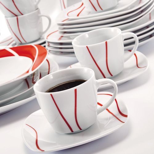  MALACASA, Serie Felisa, Tafelservice 30-TLG Kombiservice Porzellan Geschirrset mit je 6 Kaffeetassen, 6 Untertassen, 6 Dessertteller, 6 Suppenteller und 6 Speiseteller Kaffeeservic