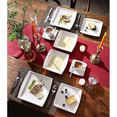  Besuchen Sie den MALACASA-Store MALACASA, Serie Blance, 32-teilig Kombiservice Porzellan Geschirrset mit 6 Tassen 180ml, 6 Untertassen, 6 Dessertteller, 6 Tiefteller, 6 Flachteller, 1 Rechteckige Platte und 1 2-S