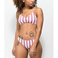 MALIBU DREAM GIRL Malibu Mauve & White Striped Cheeky Bikini Bottom
