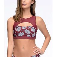 MALIBU DREAM GIRL Malibu Talk to the Hamsa Burgundy High Neck Halter Bikini Top