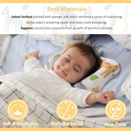  Baby Pillow, MALOMME Infant Pillow Soft Baby Head Shaping Pillow for Sleeping Organic Cotton Washable 3D Breathable Air Mesh Protection for Flat Head Syndrome