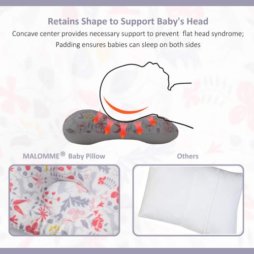  Baby Pillow, MALOMME Infant Pillow Soft Baby Head Shaping Pillow for Sleeping Organic Cotton...