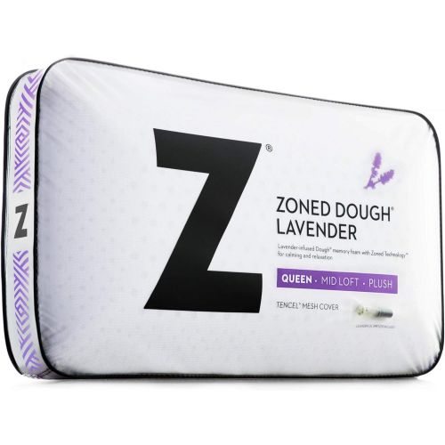  MALOUF Z Zoned Dough Memory Foam Pillow Infused with Real Lavender - Natural Lavender Oil Aromatherapy Pillow Spray Included - Queen