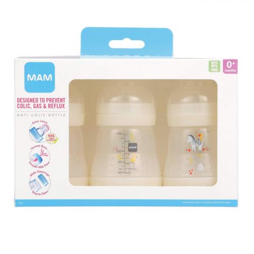  [아마존 핫딜]  [아마존핫딜]MAM Baby Bottles for Breastfed Babies, MAM Bottles Anti Colic, White, 5 Ounces, 3-Count