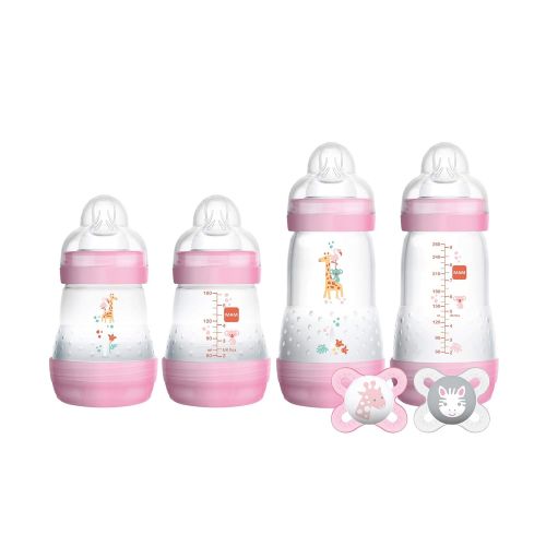  [아마존베스트]MAM Gift Set, Best Pacifiers and Baby Bottles for Newborn Breastfed Babies, Feed & Soothe Set, Girl, 6-Count