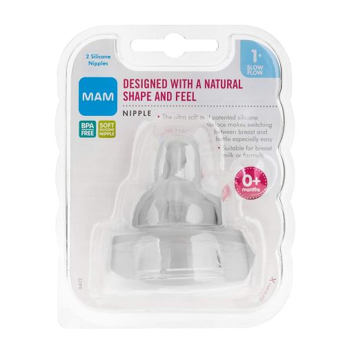  [아마존베스트]MAM Bottle Nipples, Level 1 Slow Flow Nipple, 0+ Months, 2Count