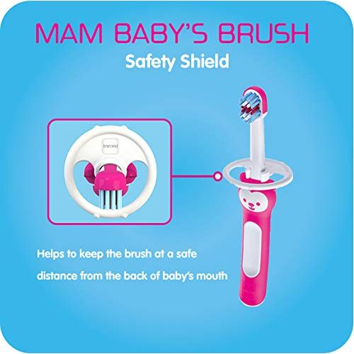  [아마존베스트]MAM Learn to Brush Set, Baby Toothbrush Set, Girl, Pink, 6+ Months