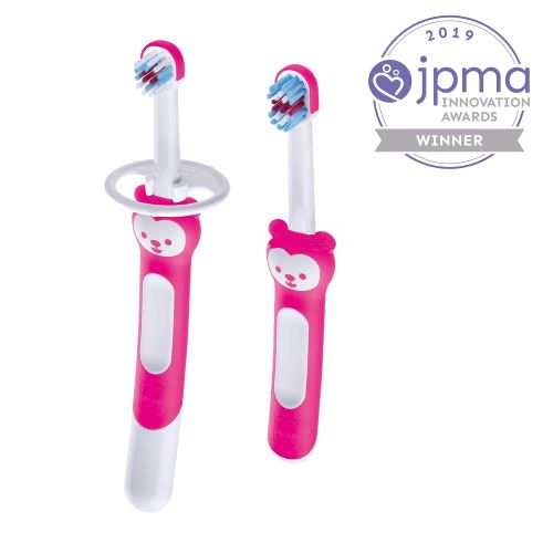  [아마존베스트]MAM Learn to Brush Set, Baby Toothbrush Set, Girl, Pink, 6+ Months