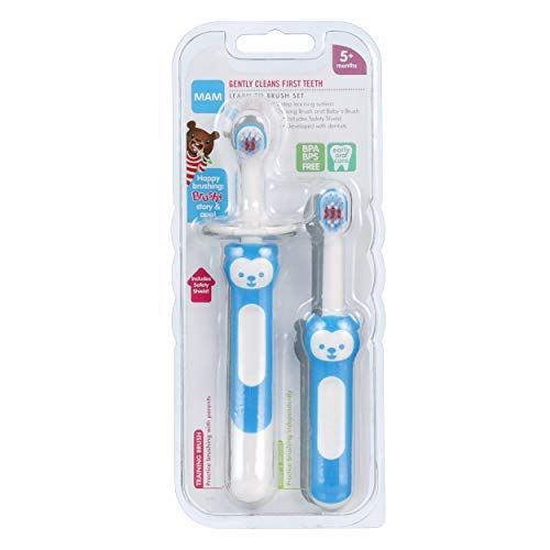  [아마존베스트]MAM Learn to Brush Baby Toothbrush Set, Boy, Blue, 6+ Months