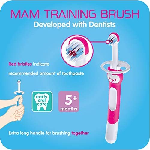  [아마존베스트]MAM Learn to Brush Baby Toothbrush Set, Boy, Blue, 6+ Months