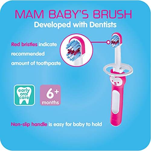  [아마존베스트]MAM Baby Toothbrush, Babys Brush, Boy, Blue, 6+ Months