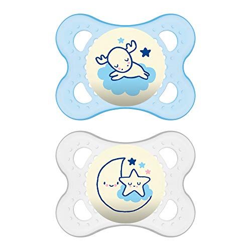  [아마존베스트]MAM Glow In the Dark Pacifiers, Baby Pacifier 0-6 Months, Best Pacifier for Breastfed Babies, Night Design Collection, Boy, 2-Count