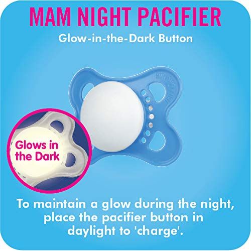  [아마존베스트]MAM Glow In the Dark Pacifiers, Baby Pacifier 0-6 Months, Best Pacifier for Breastfed Babies, Night Design Collection, Boy, 2-Count