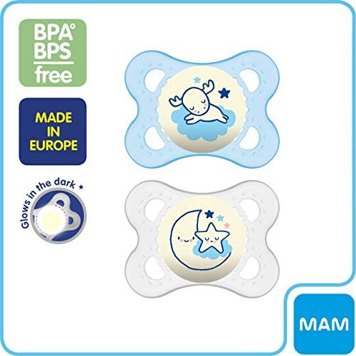  [아마존베스트]MAM Glow In the Dark Pacifiers, Baby Pacifier 0-6 Months, Best Pacifier for Breastfed Babies, Night Design Collection, Boy, 2-Count