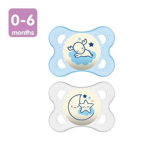  [아마존베스트]MAM Glow In the Dark Pacifiers, Baby Pacifier 0-6 Months, Best Pacifier for Breastfed Babies, Night Design Collection, Boy, 2-Count