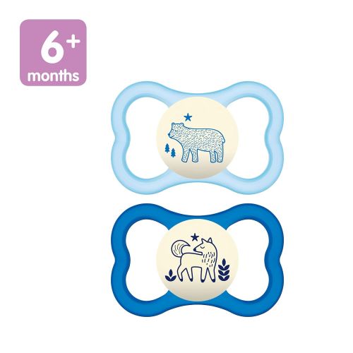  [아마존베스트]MAM Glow In the Dark Sensitive Skin Pacifiers, Baby Pacifier 6+ Months, Best Pacifier for Breastfed Babies, Air Night’ Design Collection, Boy, 2-Count