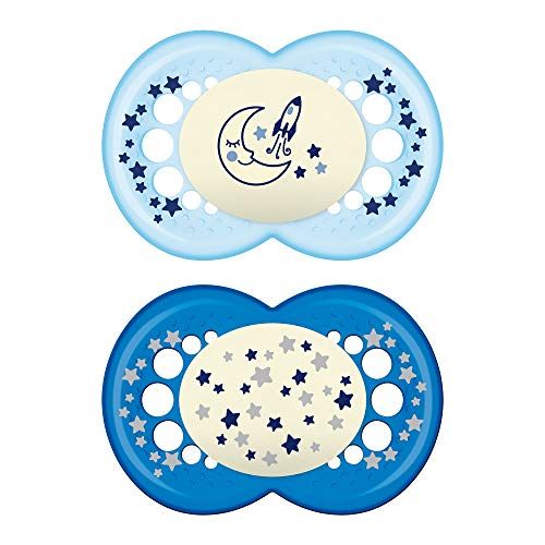  [아마존베스트]MAM Glow In the Dark Pacifiers, Baby Pacifier 6+ Months, Best Pacifier for Breastfed Babies, Night Design Collection, Boy, 2-Count