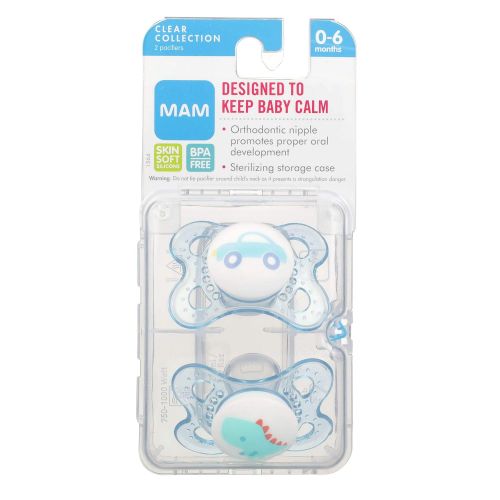  [아마존베스트]MAM Pacifiers, Baby Pacifier 0-6 Months, Best Pacifier for Breastfed Babies, ‘Clear’ Design Collection, Boy, 2-Count