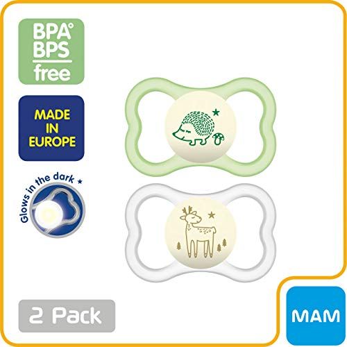  [아마존베스트]MAM Glow In the Dark Sensitive Skin Pacifiers, Baby Pacifier 6+ Months, Best Pacifier for Breastfed Babies, Air...