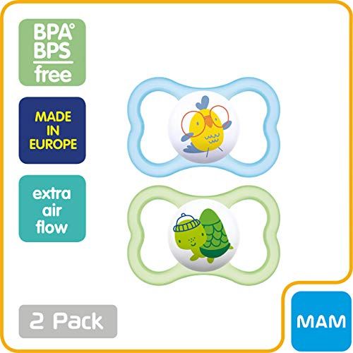  [아마존베스트]MAM Sensitive Skin Pacifiers, Baby Pacifier 6+ Months, Best Pacifier for Breastfed Babies, Air Design Collection, Boy, 2-Count