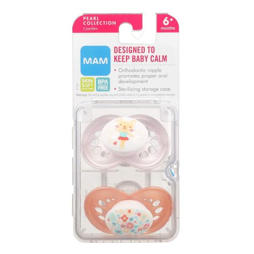  [아마존베스트]MAM Pacifiers, Baby Pacifier 6+ Months, Best Pacifier for Breastfed Babies, ‘Pearl Design Collection, Girl, 2-Count