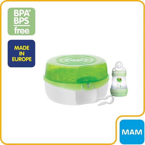  [아마존베스트]MAM Baby Bottle Sterilizer, Microwave Steam Baby Bottle Sterilizer with MAM 5 oz. Anti-Colic Baby Bottle and Nipple Tong, 3-Count