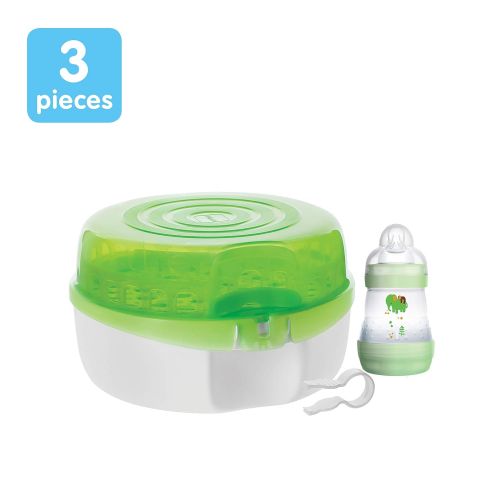  [아마존베스트]MAM Baby Bottle Sterilizer, Microwave Steam Baby Bottle Sterilizer with MAM 5 oz. Anti-Colic Baby Bottle and Nipple Tong, 3-Count