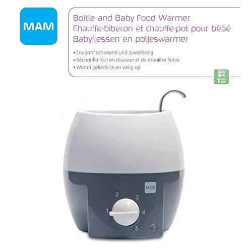  MAM Babykosterwarmer, Babykostwarmer fuer Babyflaschen und Babynahrung, Flaschenwarmer mit automatischer Temperaturkontrolle und UEberhitzungsschutz, grau