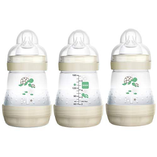  MAM Easy Start Anti-Colic Bottle 5 oz (3-Count), Baby Essentials, Slow Flow Bottles with Silicone Nipple, Baby Bottles for Baby Boy or Girl, Gray