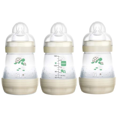  MAM Easy Start Anti-Colic Bottle 5 oz (3-Count), Baby Essentials, Slow Flow Bottles with Silicone Nipple, Baby Bottles for Baby Boy or Girl, Gray