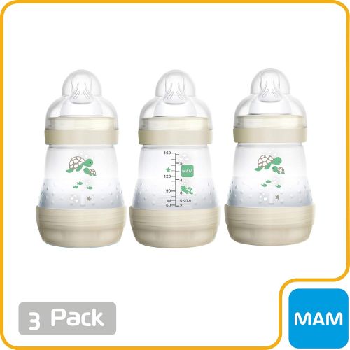  MAM Easy Start Anti-Colic Bottle 5 oz (3-Count), Baby Essentials, Slow Flow Bottles with Silicone Nipple, Baby Bottles for Baby Boy or Girl, Gray
