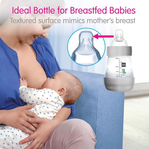  MAM Easy Start Anti-Colic Bottle, 5 oz (2-Count), Newborn Essentials, Slow Flow Bottles with Silicone Nipple, Unisex Baby Bottles, White