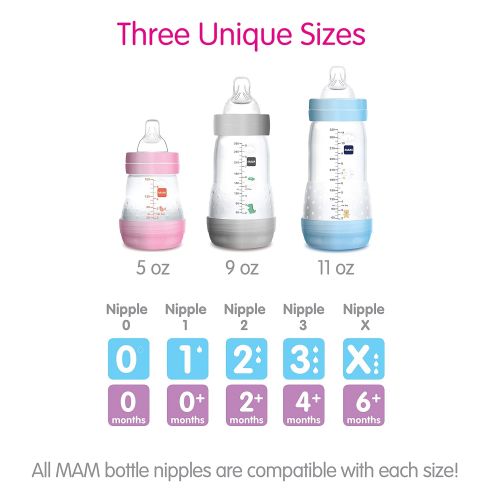  MAM Easy Start Anti-Colic Bottle 9 oz (1-Count), Baby Essentials, Medium Flow Bottles with Silicone Nipple, Baby Bottles for Baby Girl
