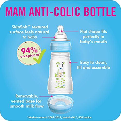  MAM Newborn Essentials Feed & Soothe Set (6-Piece), Easy Start Anti-Colic Baby Bottles, 0-2 Month Pacifier, Baby Shower Gifts for Baby Boy, Blue