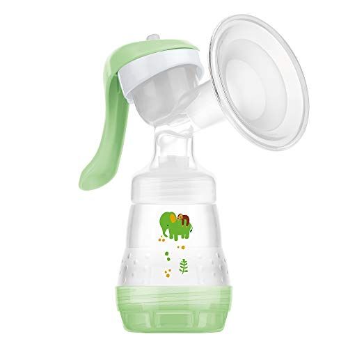  MAM Manual Breast Pump, Portable Breast Pump with Easy Start Anti-Colic Baby Bottle, 1Count, Green, One Size