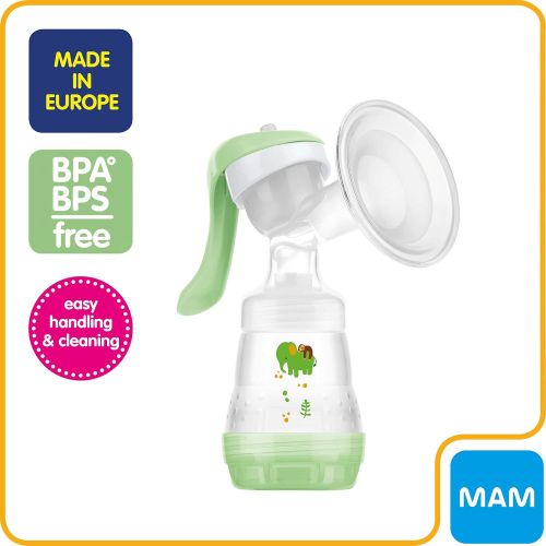  MAM Manual Breast Pump, Portable Breast Pump with Easy Start Anti-Colic Baby Bottle, 1Count, Green, One Size